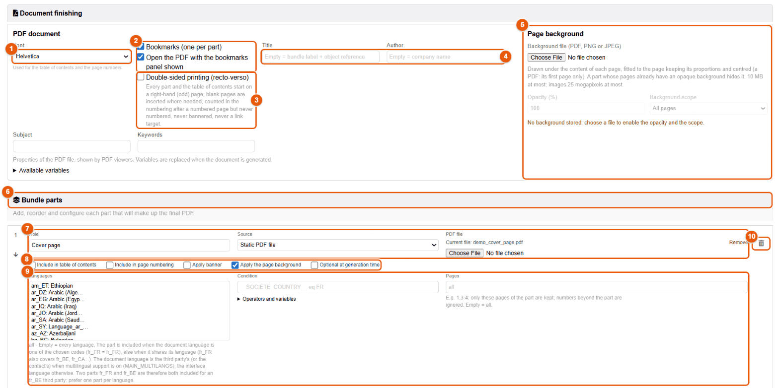 Document finishing and parts of the bundle