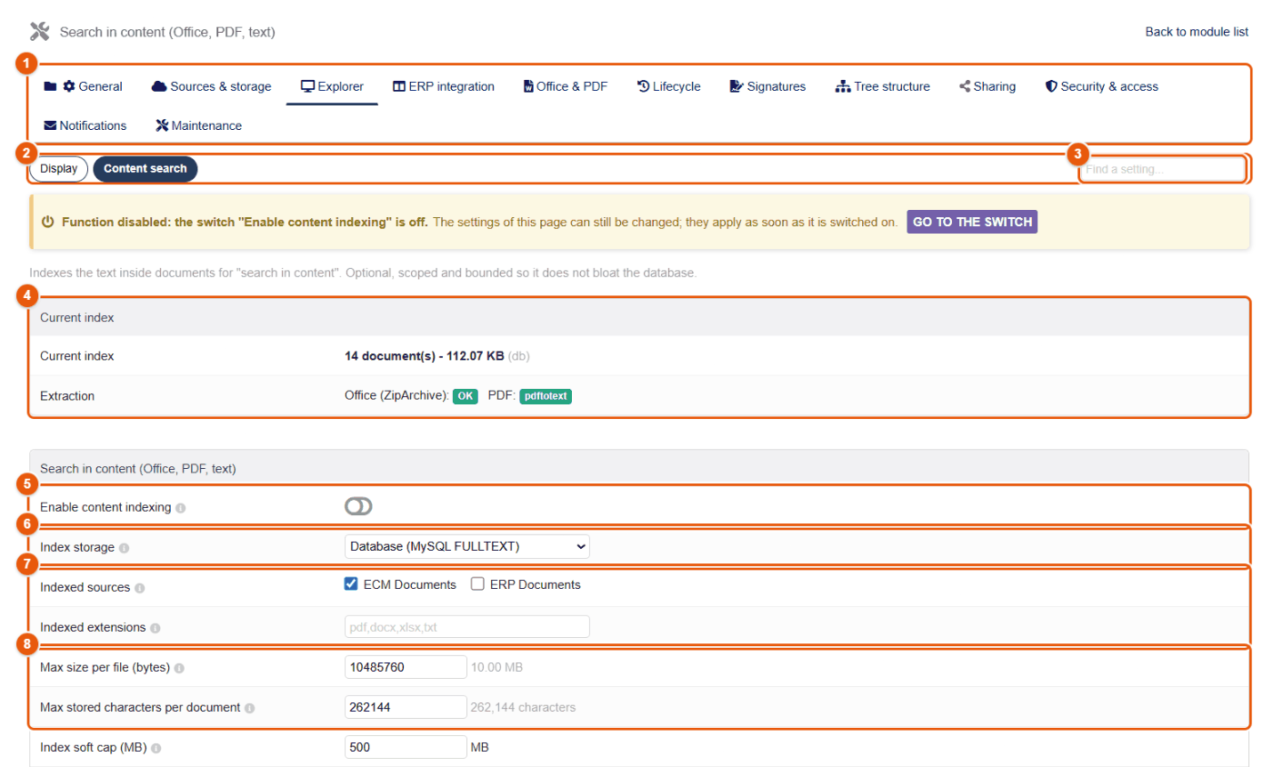 Content search subtab