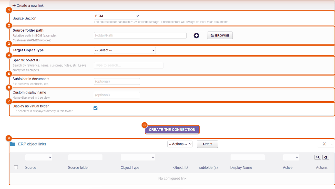 Creating a new folder-object link