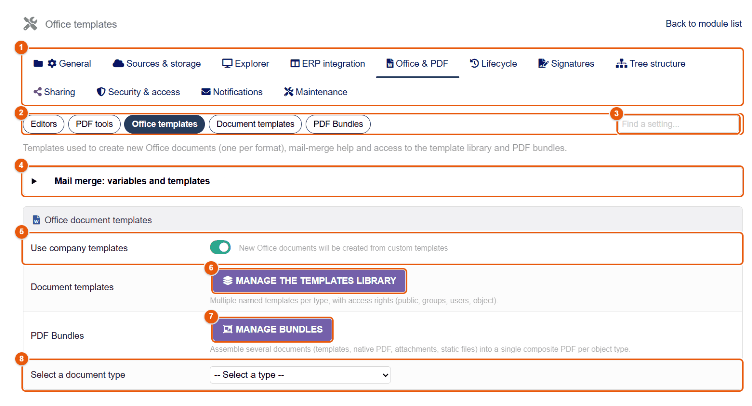Office templates subtab