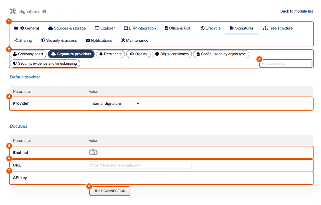 Signature providers subtab