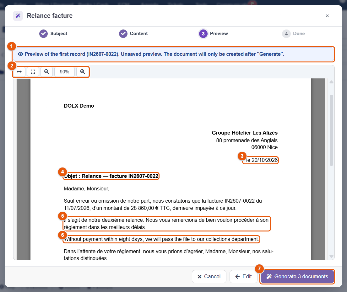 Preview of the document before generation