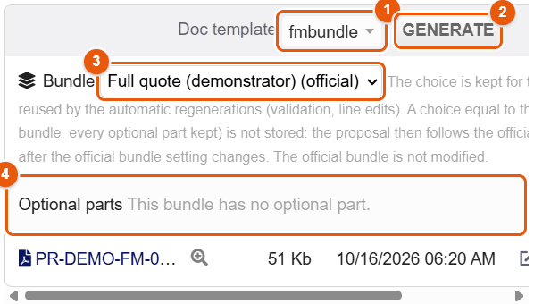Generating a bundle on a proposal record