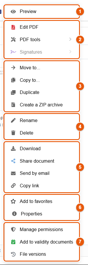 Context menu of a PDF