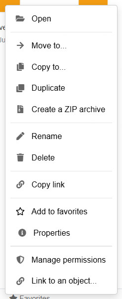 Context menu of a folder