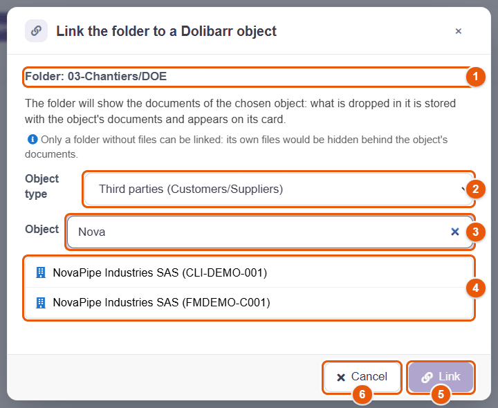 Link the folder to a Dolibarr object window