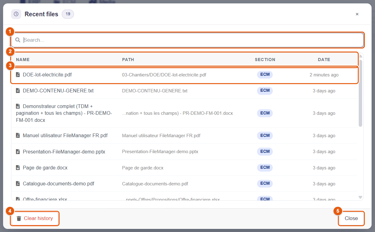 Recent files window
