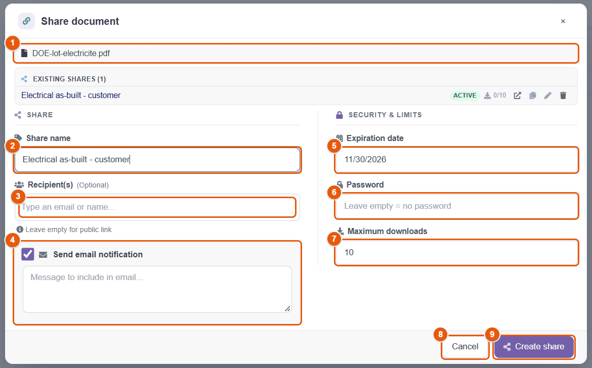 Share document window