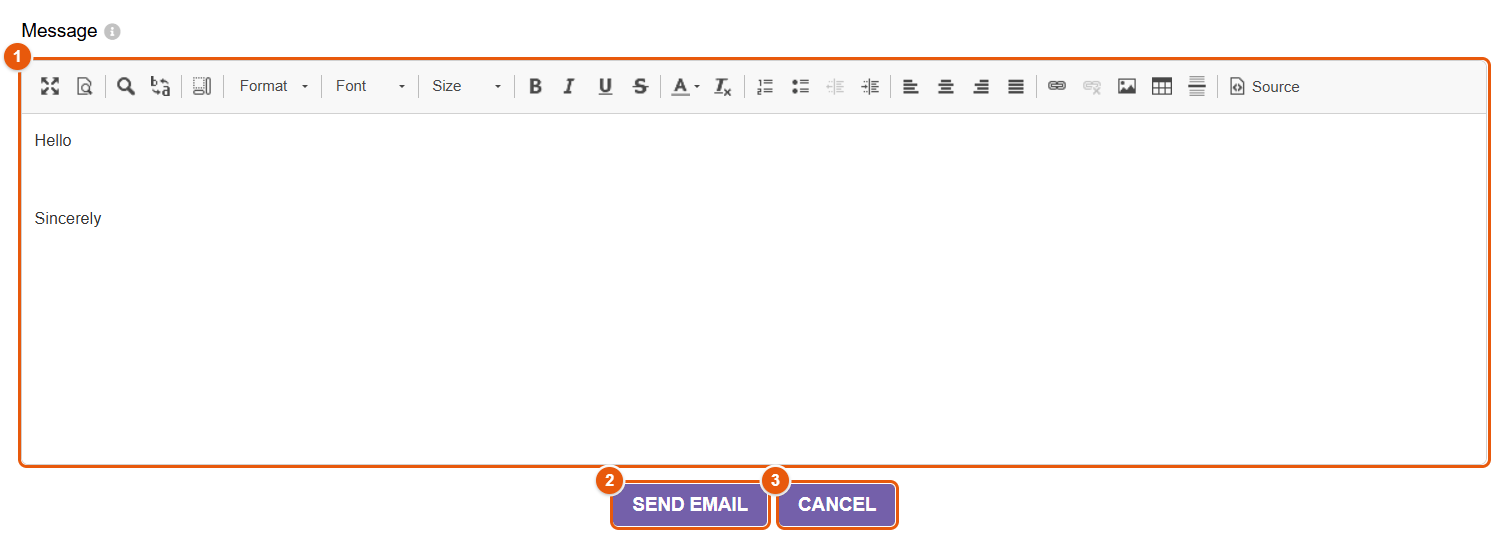 Email form, message