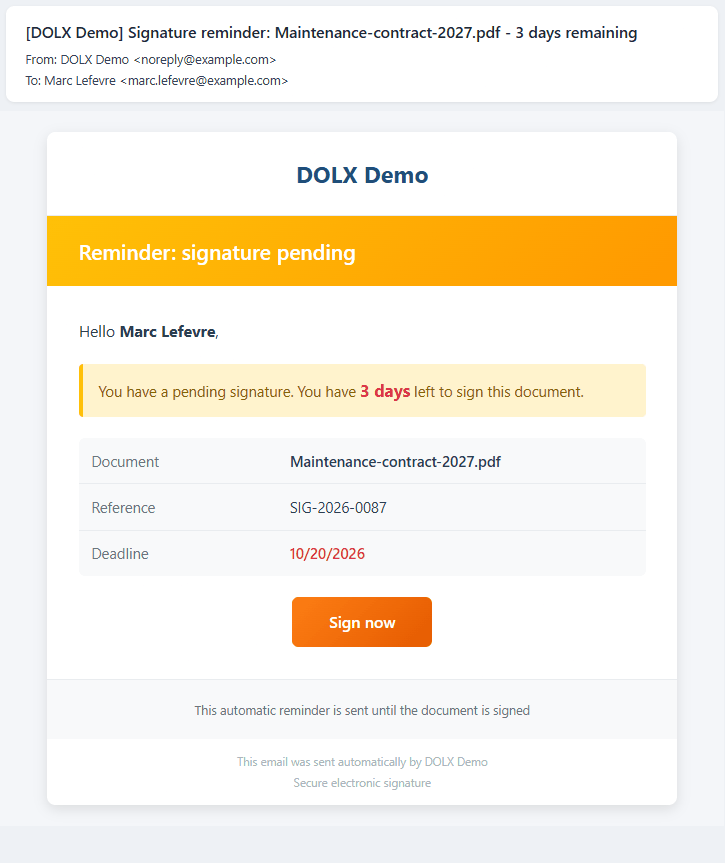 Signature reminder email