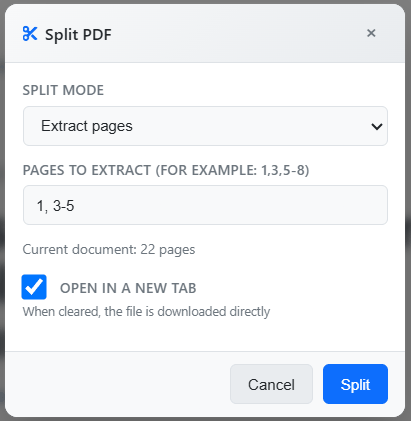 Split PDF window of the editor