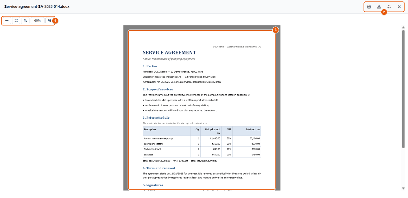 Full-screen preview of a Word document