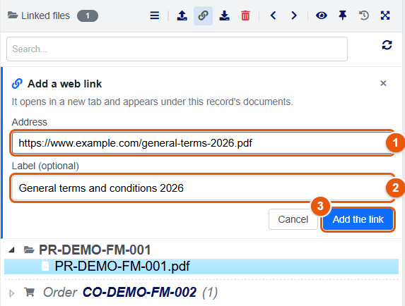Add a web link panel of the tray