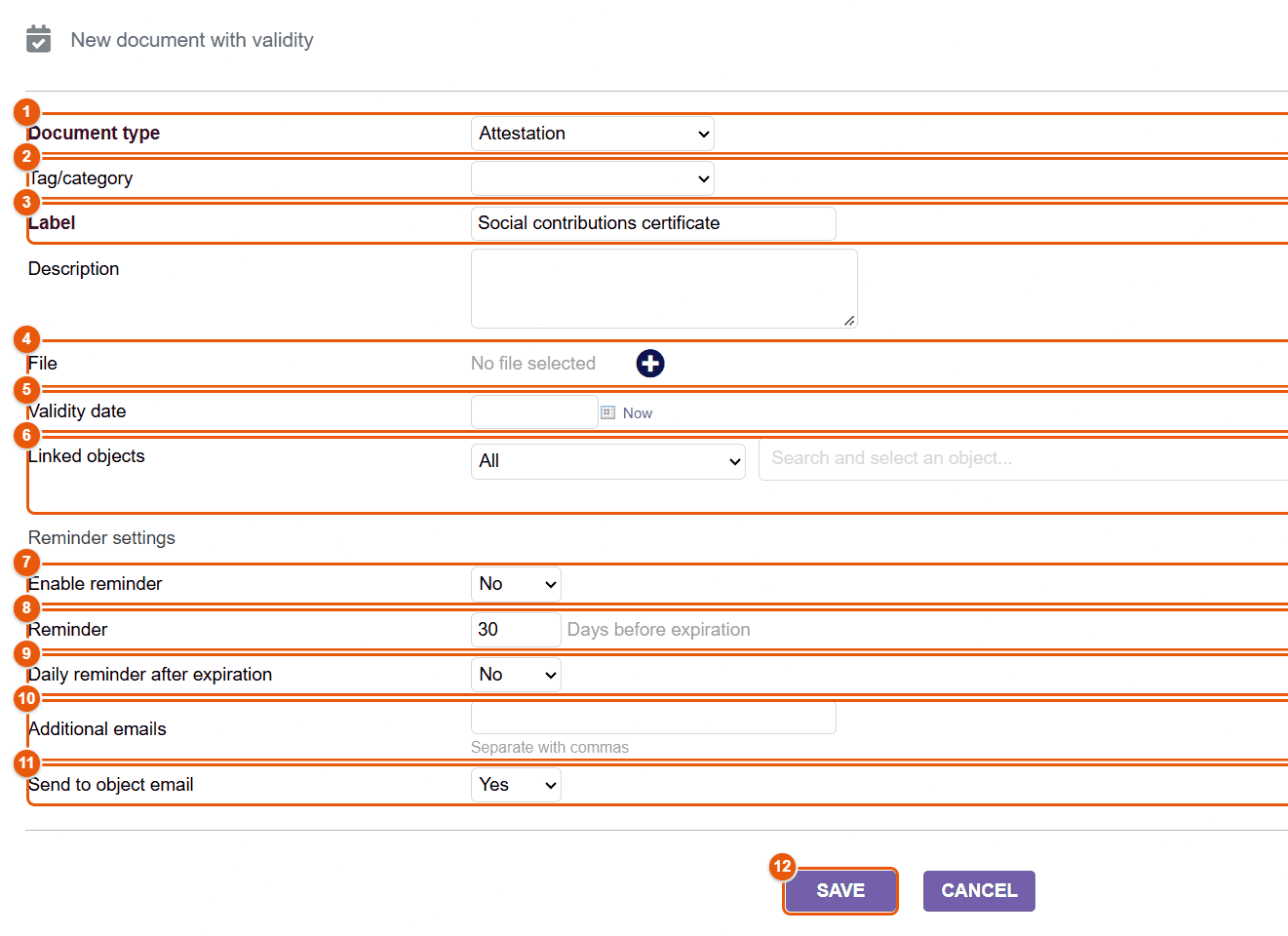 New document with validity form