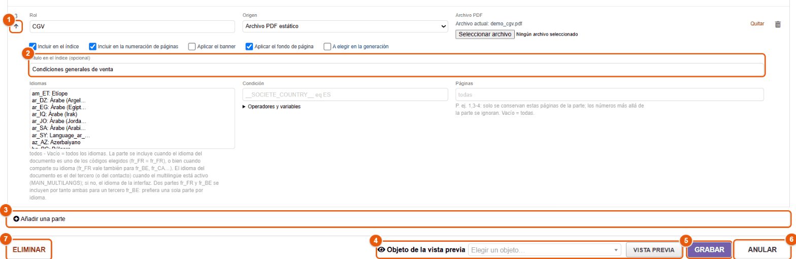 Parte inferior de la ficha de un paquete