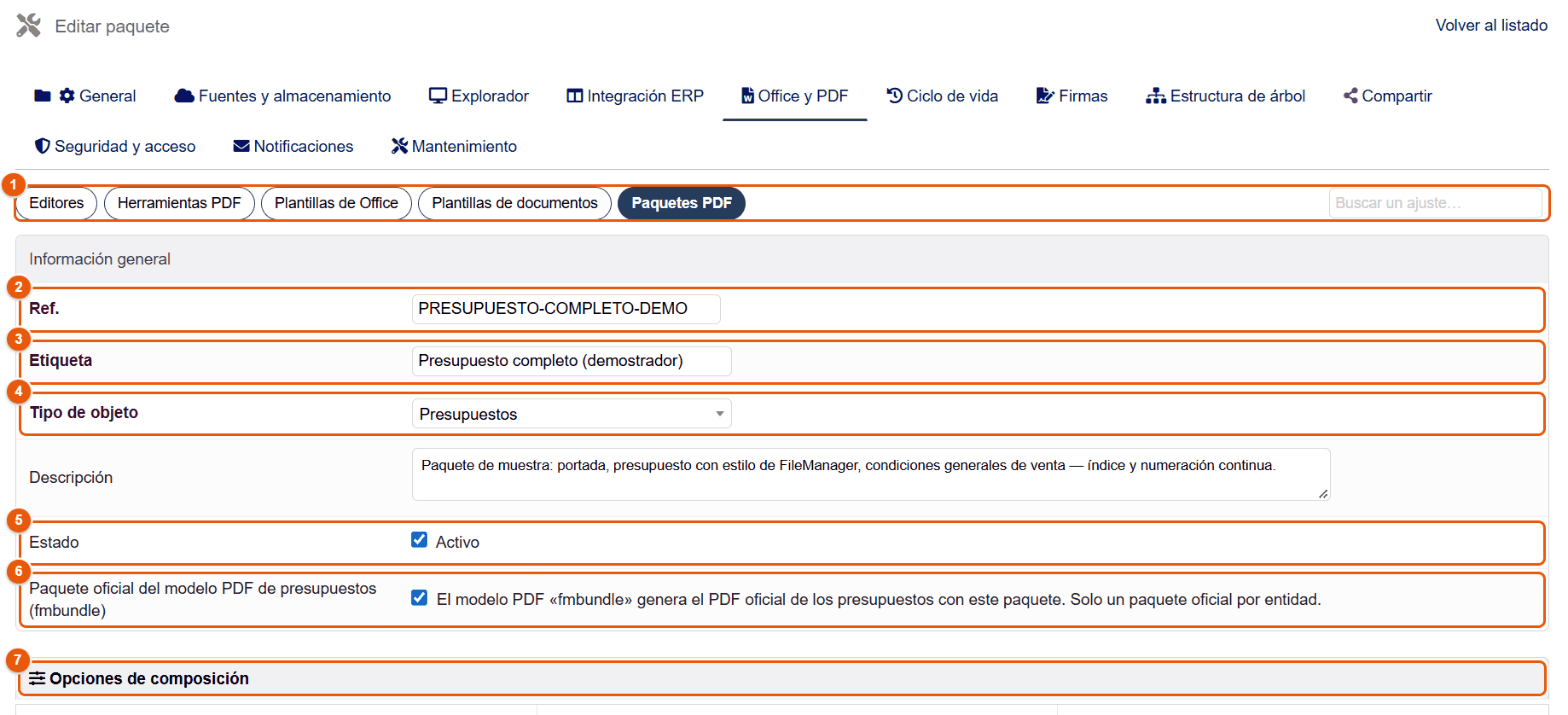 Ficha de un paquete PDF