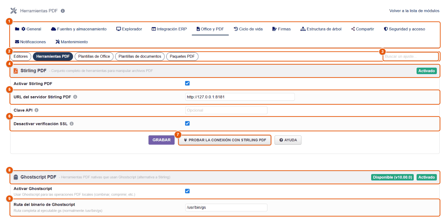 Subpestaña Herramientas PDF