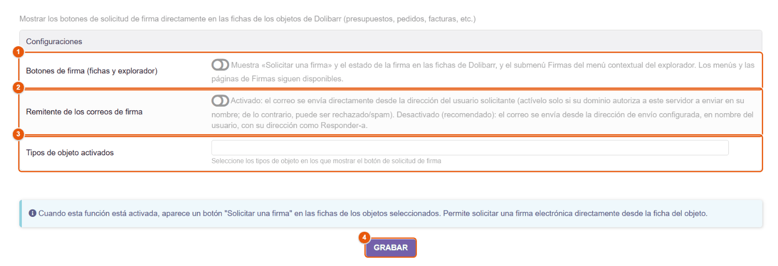 Botones de firma en las fichas
