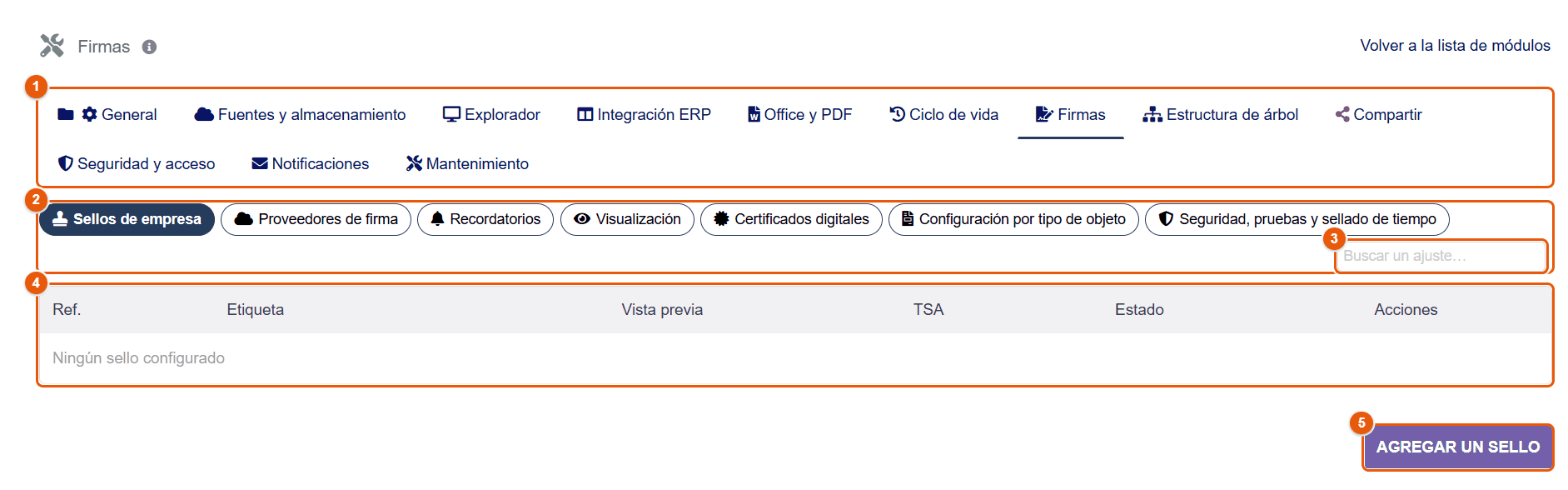 Subpestaña Sellos de empresa