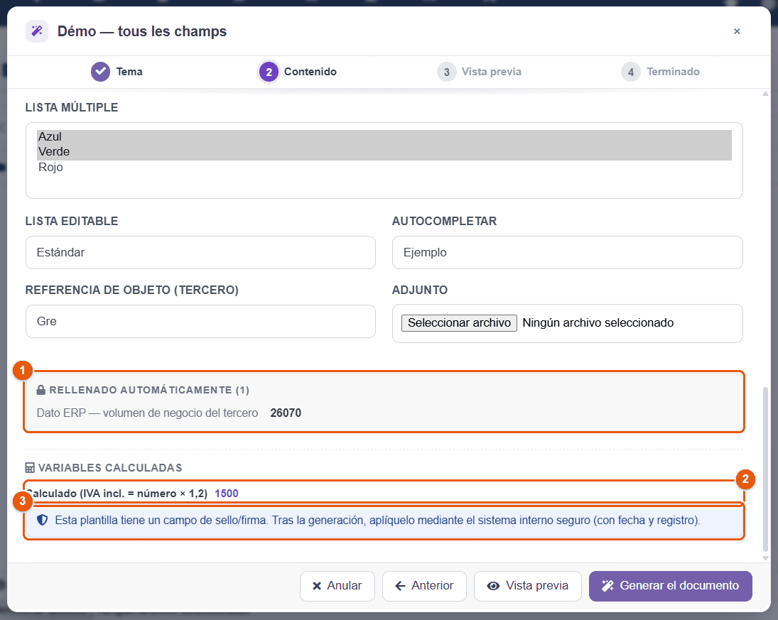 Dato ERP, variable calculada y recordatorio del sello