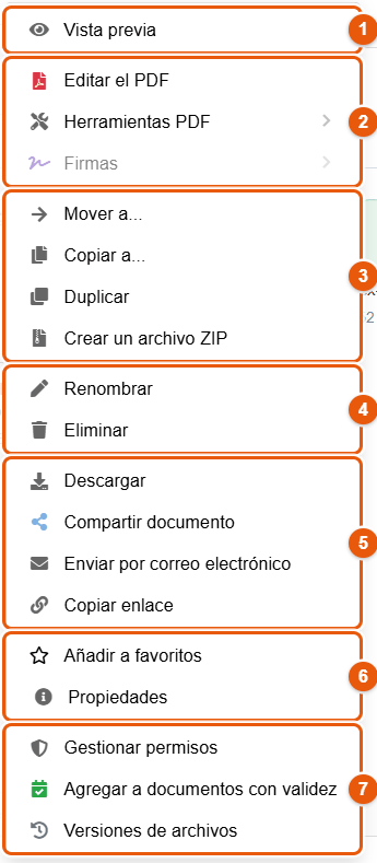 Menú contextual de un PDF