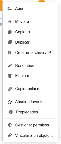 Menú contextual de una carpeta