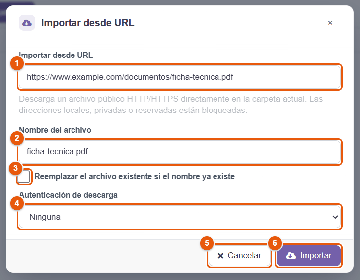 Ventana Importar desde URL