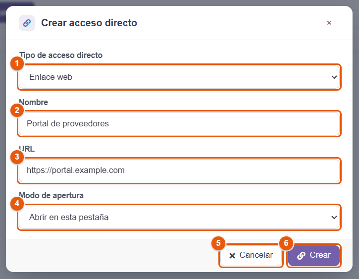 Ventana Crear acceso directo