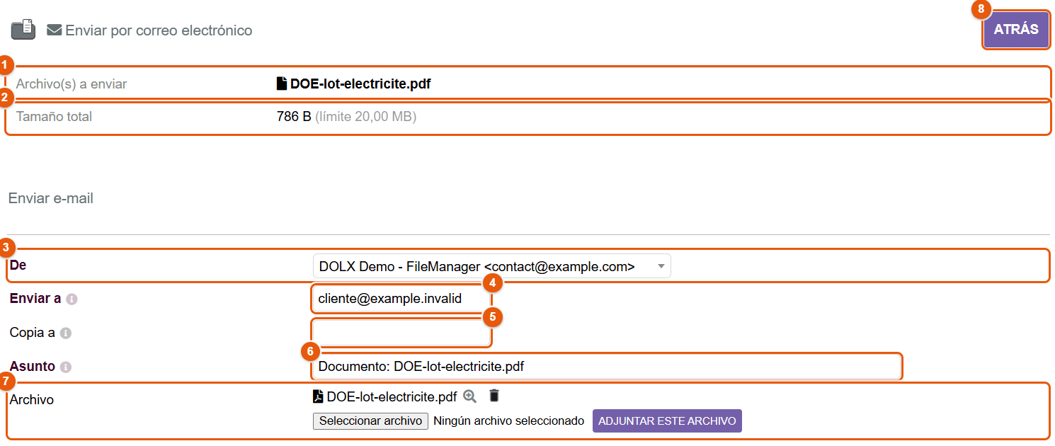Formulario de correo, cabecera
