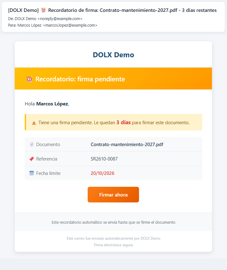Correo de recordatorio de firma