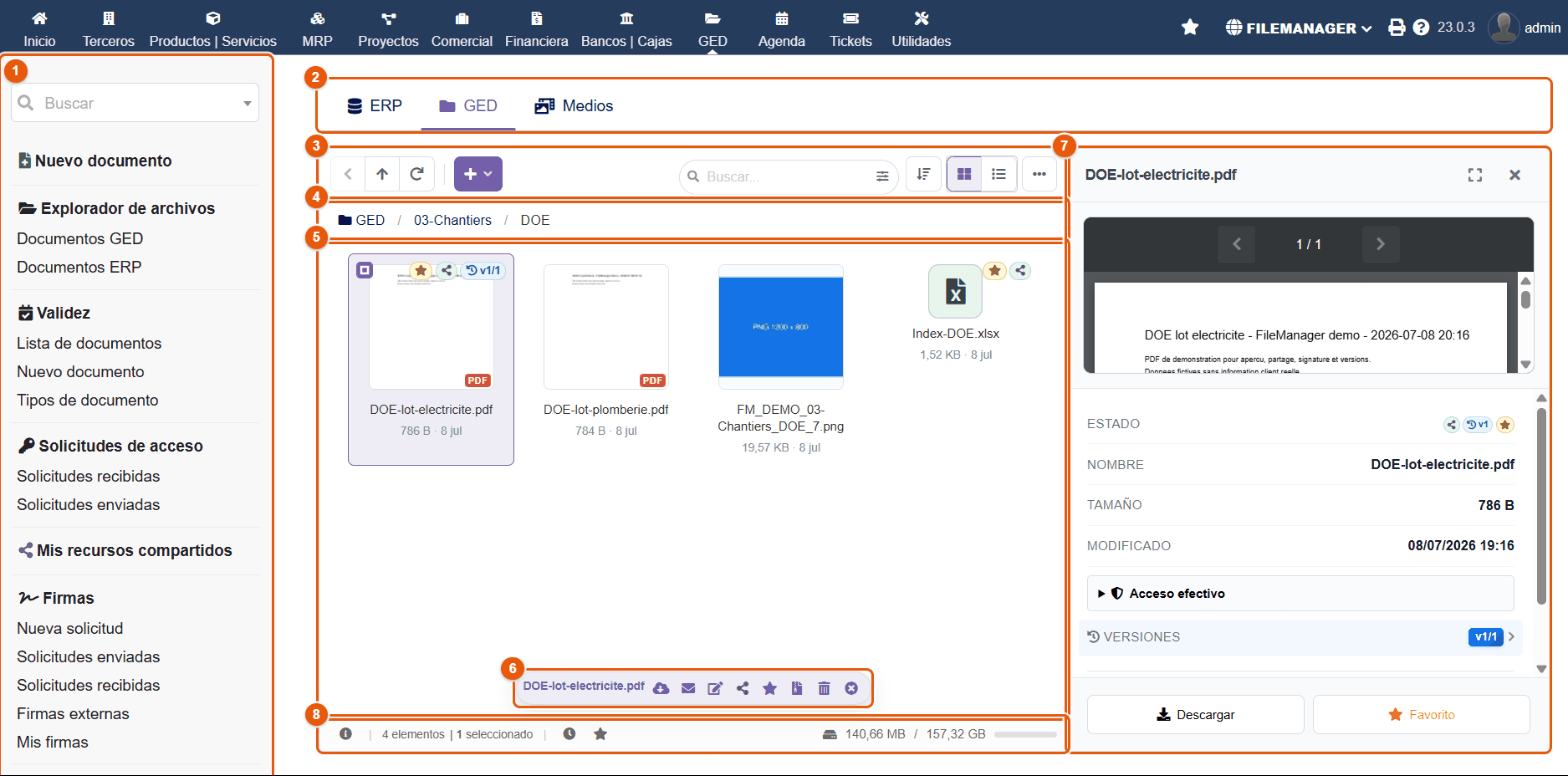 Vista general del explorador de FileManager