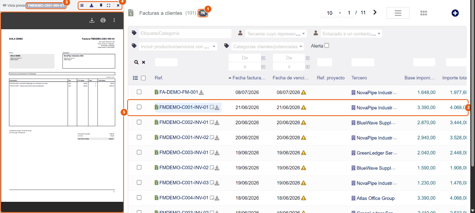 Visor automático en la lista de facturas