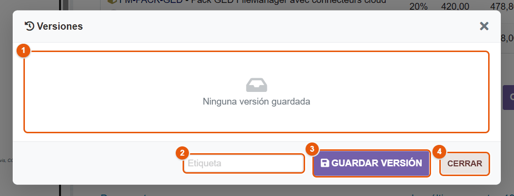 Ventana Versiones de un presupuesto