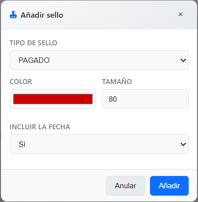 Ventana Añadir sello del editor PDF