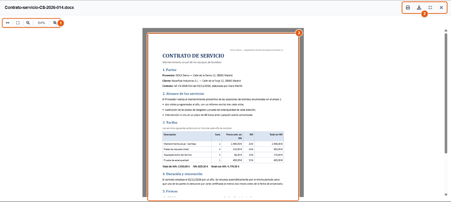 Vista previa a pantalla completa de un documento Word