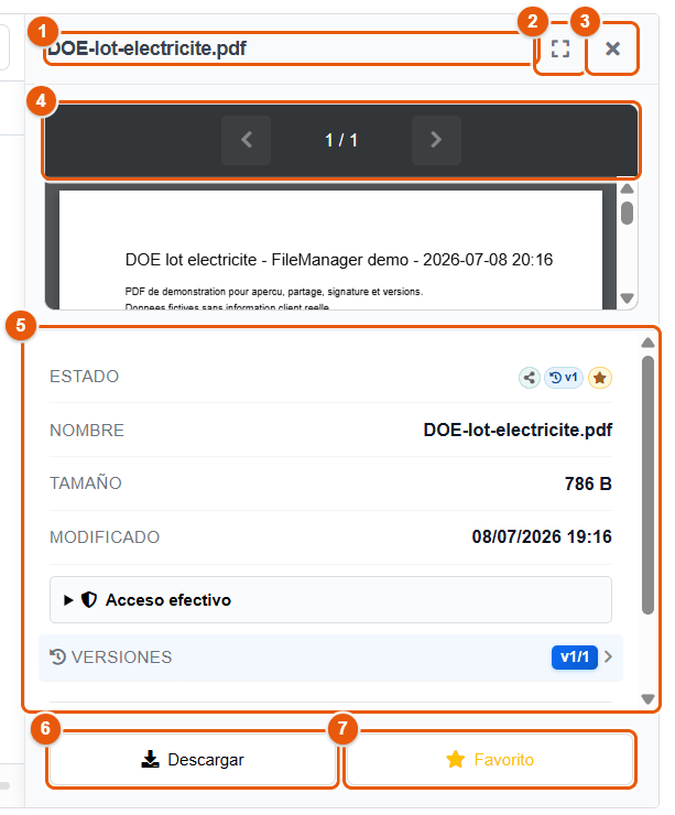 Panel de vista previa de un PDF