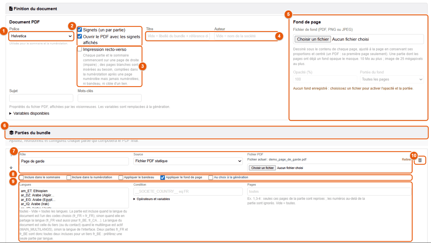 Finition du document et parties du bundle