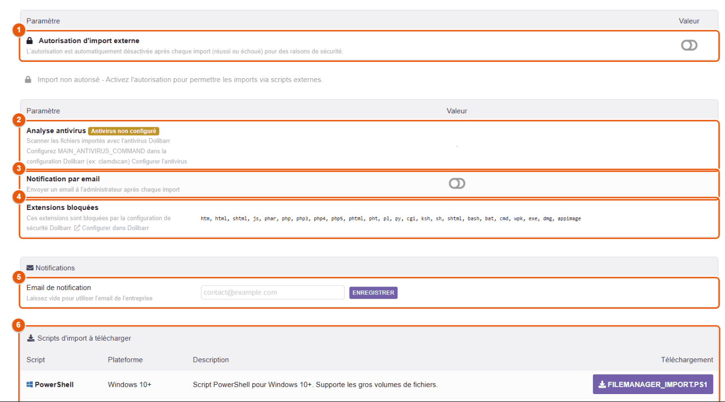 Réglages des scripts d'import