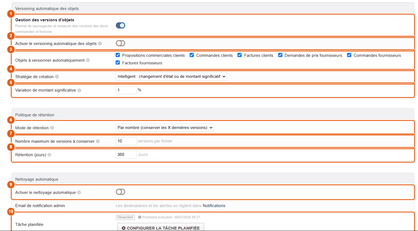 Versions d'objets, rétention et nettoyage