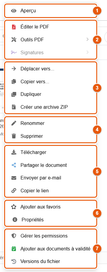 Menu contextuel d'un PDF