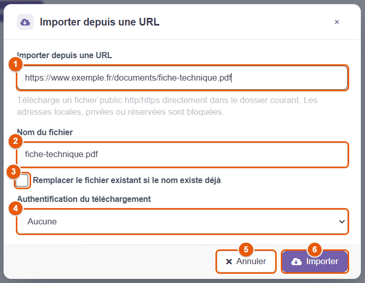 Fenêtre Importer depuis une URL
