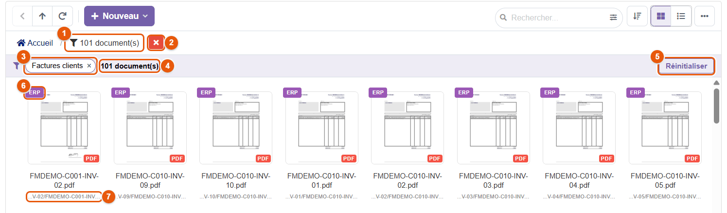 Résultats d'une recherche par type de document