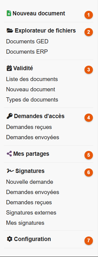 Menu de gauche de FileManager