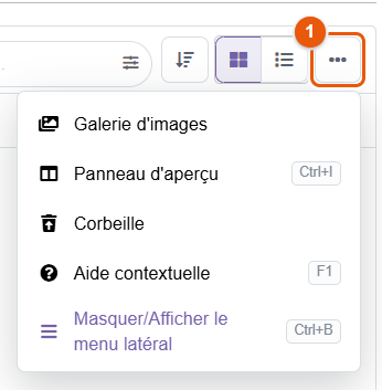 Menu Plus d'actions