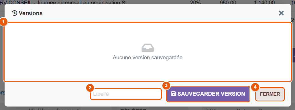 Fenêtre Versions d'une proposition commerciale