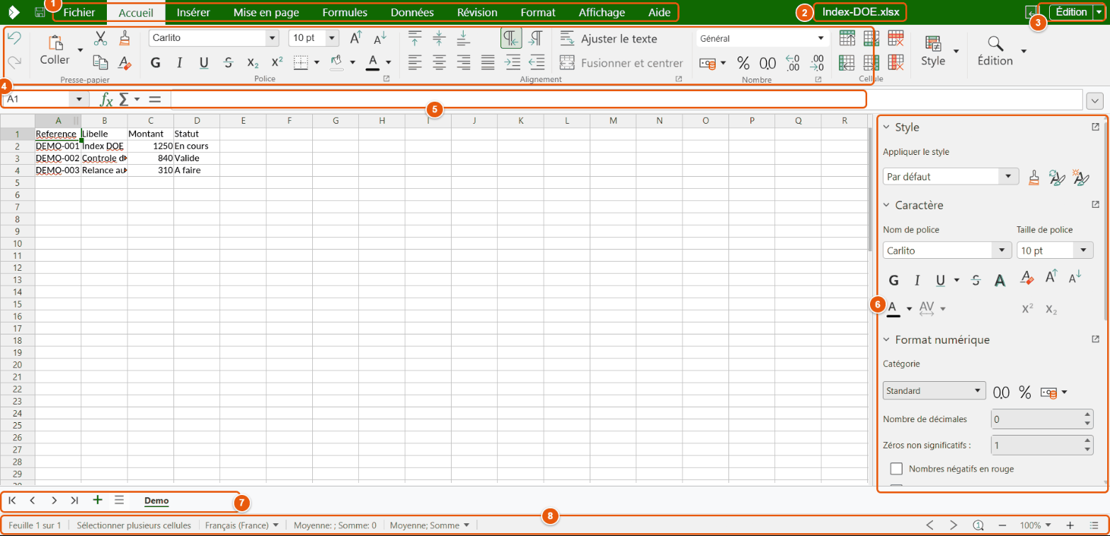 Tableur ouvert dans Collabora Online