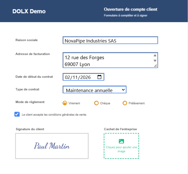 Formulaire PDF rempli et signé dans l'éditeur