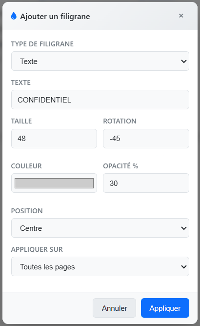 Fenêtre Ajouter un filigrane