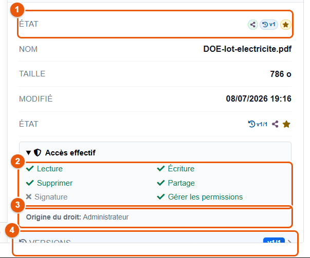 Informations et accès effectif dans le panneau d'aperçu