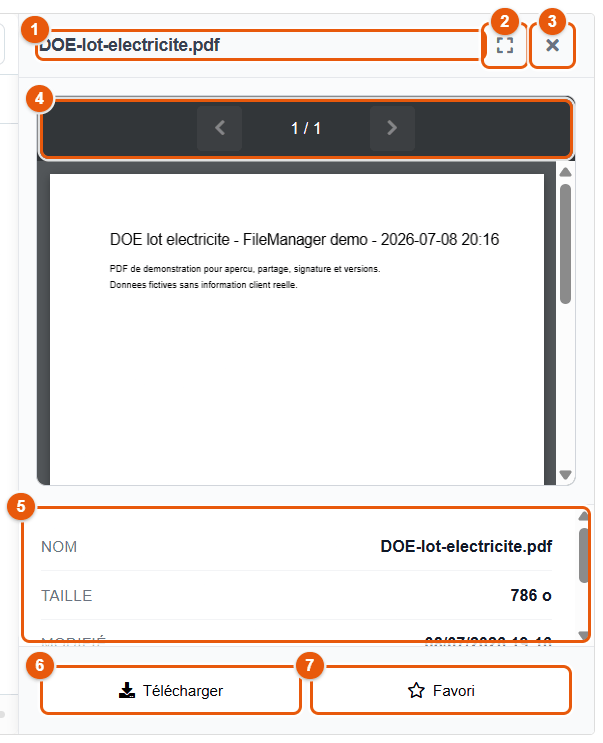 Panneau d'aperçu d'un PDF
